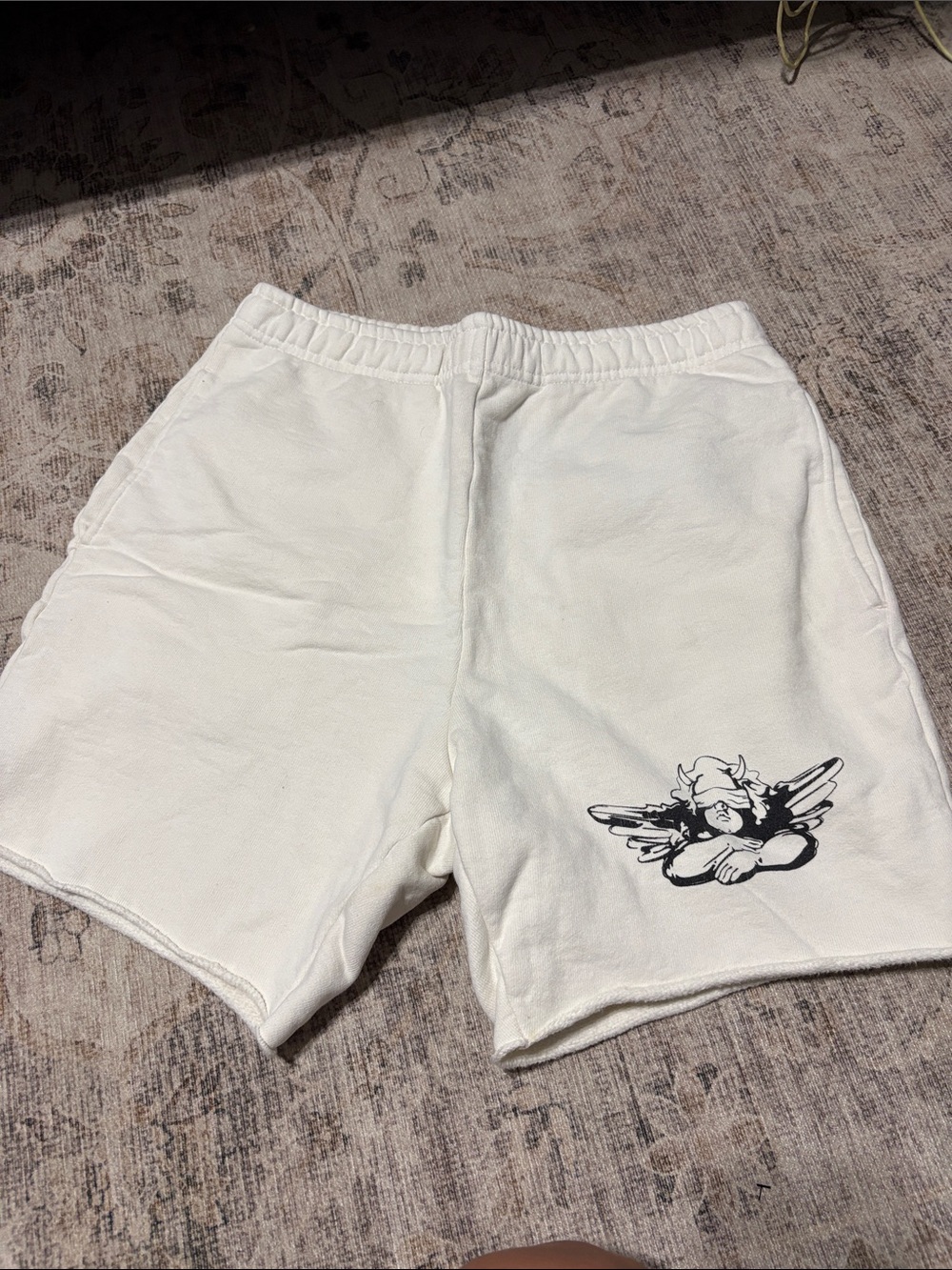 Boys Lie White Shorts with Black Angel Graphic